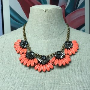 coral resin and grey crystal statement necklace